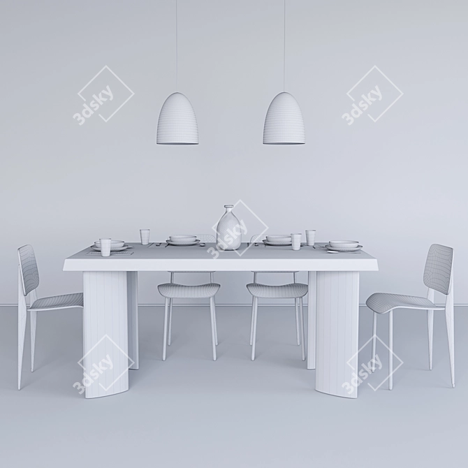 Rustic Wood Dining Table 3D model image 3
