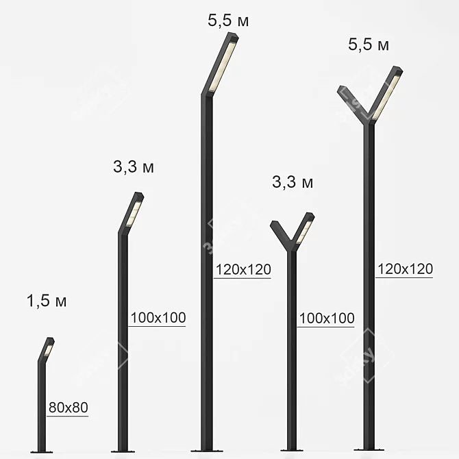 Durable Steel Street Lights 3D model image 1