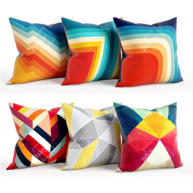 Geometric Floral Pillow Set 3D model image 1