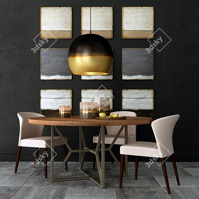 Trendy Dining Set: Elara Pendant Light, Curran Crema Chairs, Hayes Round Table 3D model image 1