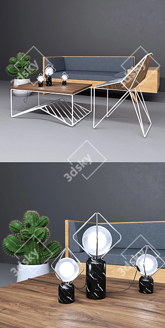 Modern Living Room Furniture Set 3D model image 2