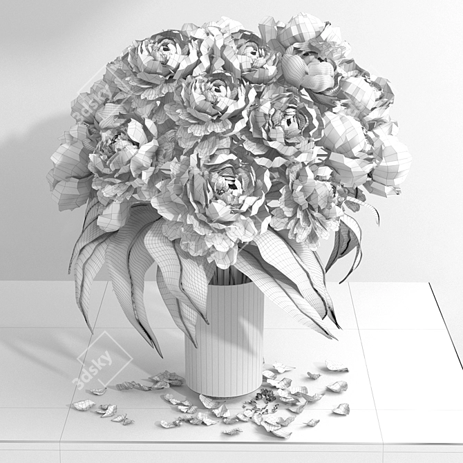 Ethereal White Peonies in Glass 3D model image 2