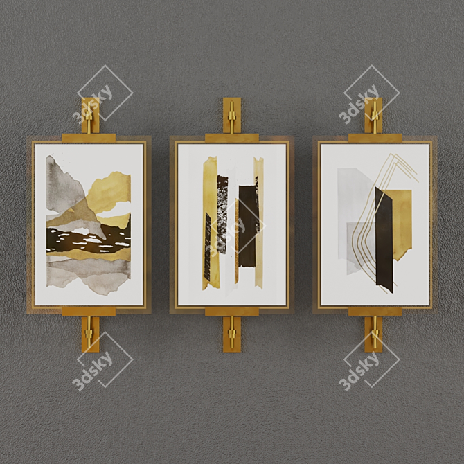 Elegant Gold Frame Set 3D model image 1