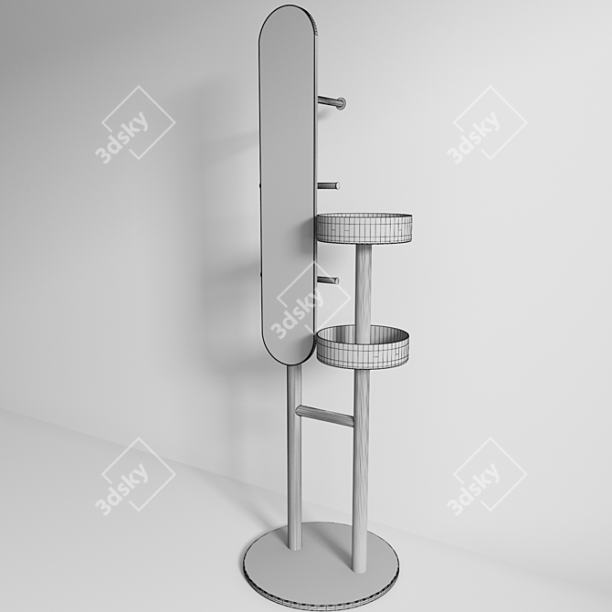 Mirror-topped coat rack 3D model image 2