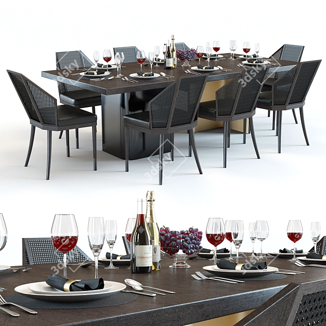 Elegant Baker Liquid & Cane Dining Set 3D model image 1