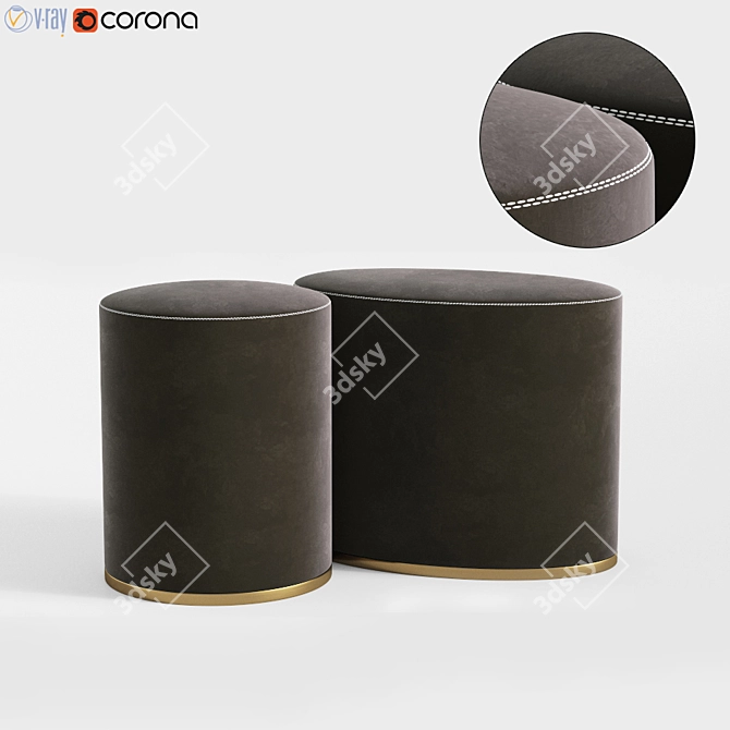 Elegant Velvet Pouf Set 3D model image 2