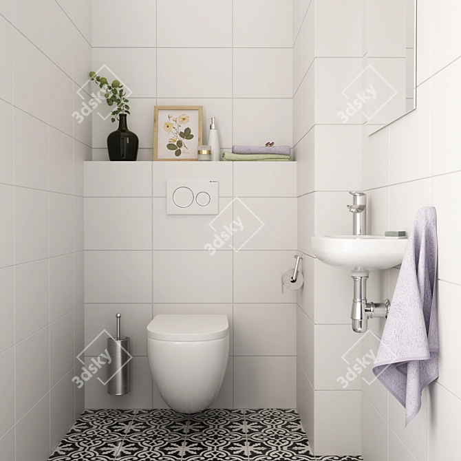 Space-Saving Toilet Set 3D model image 1