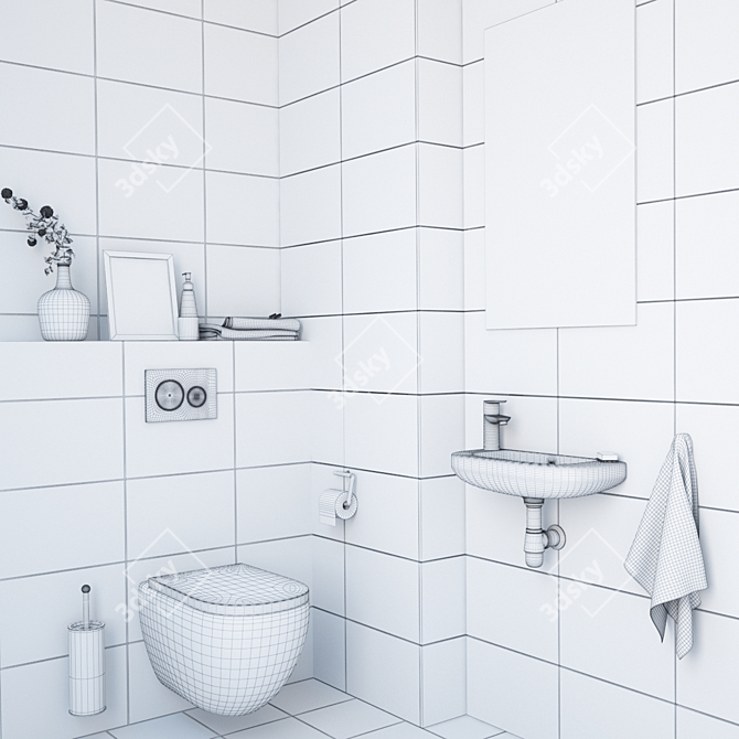 Space-Saving Toilet Set 3D model image 3