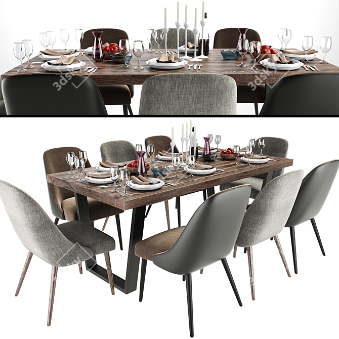 Zuma Pumice Dining Set: Stylish Accent Chair & Calia Dining Table 3D model image 1