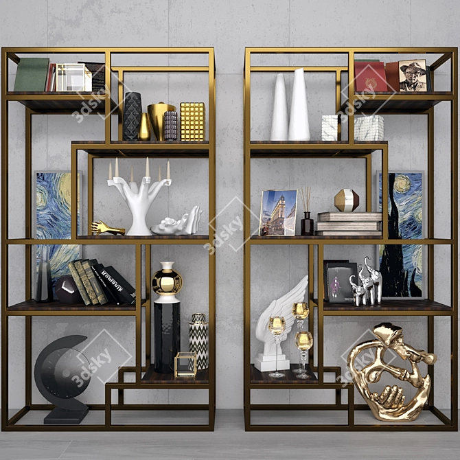 Décor Collection: Rack with Figurines, Vases, Pictures, Candles & Books 3D model image 1