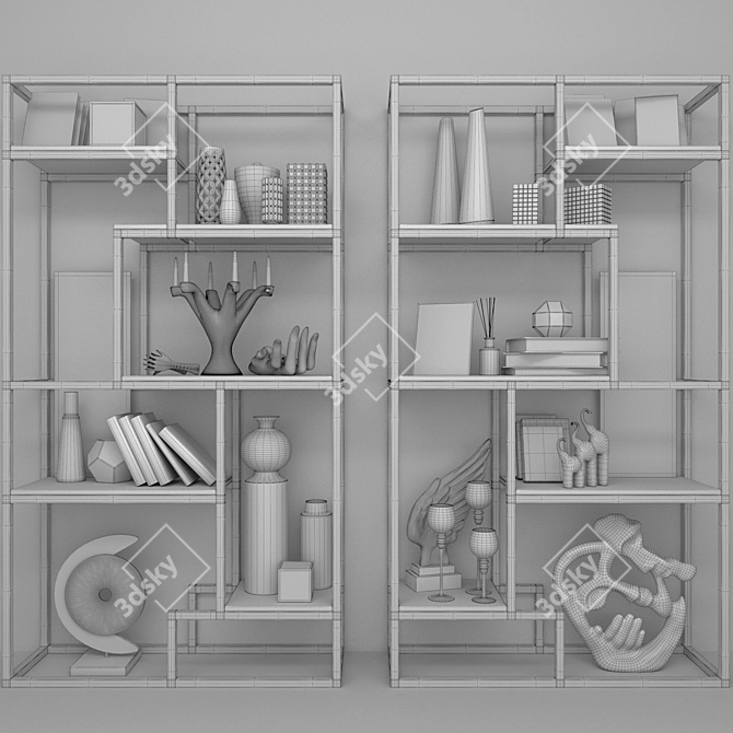 Décor Collection: Rack with Figurines, Vases, Pictures, Candles & Books 3D model image 2