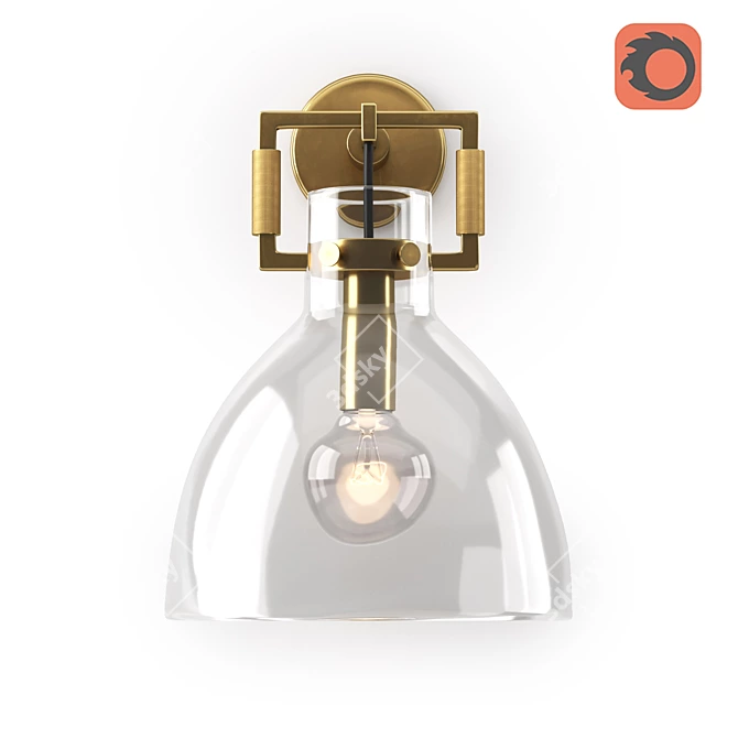 Rustic Glass Cloche Wall Sconce 3D model image 2