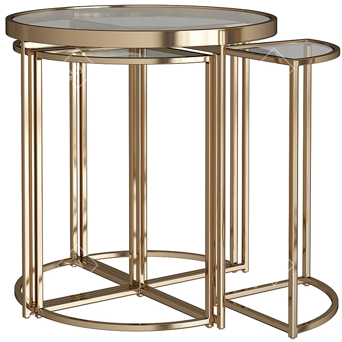 Gilded Harmony Side Table Set 3D model image 1