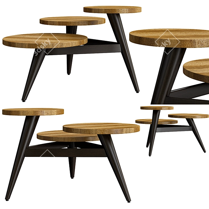 Modern Wood Metal Coffee Table 3D model image 1