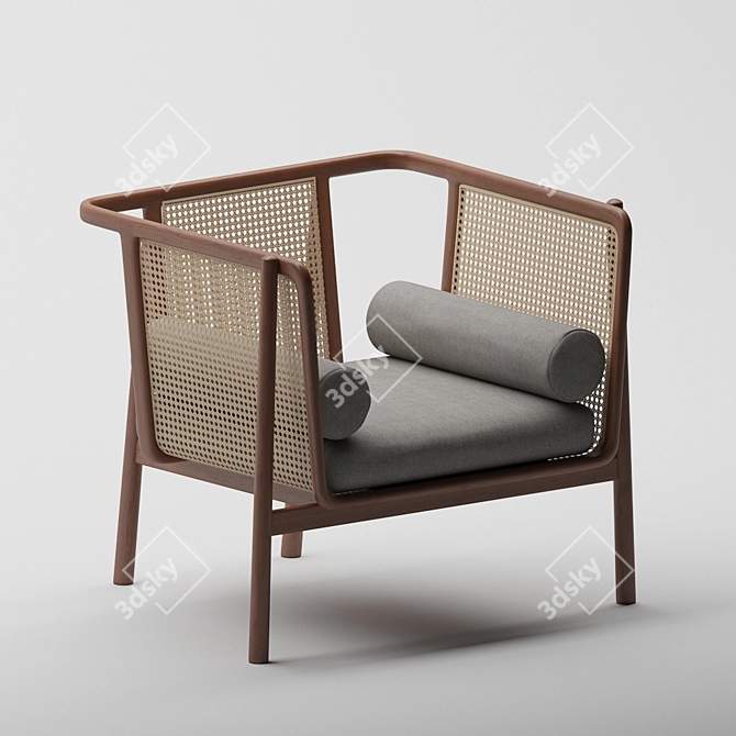 Vintage Cane Lounge Chair 3D model image 1