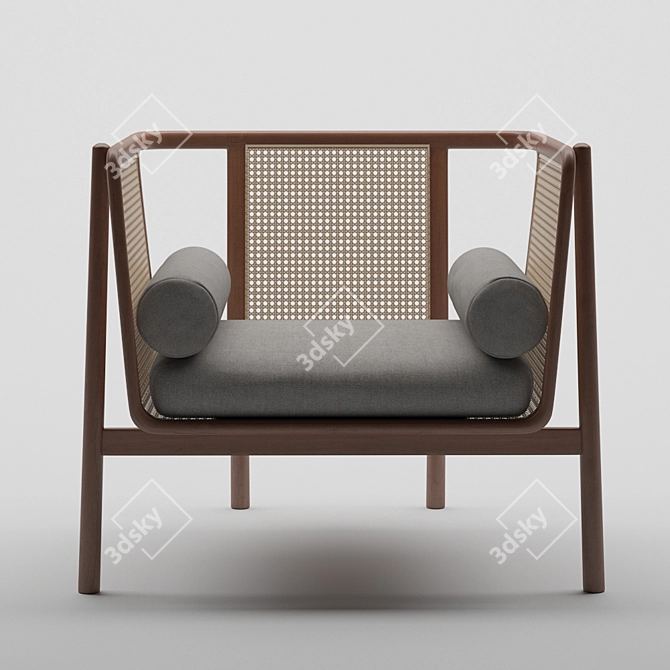 Vintage Cane Lounge Chair 3D model image 2