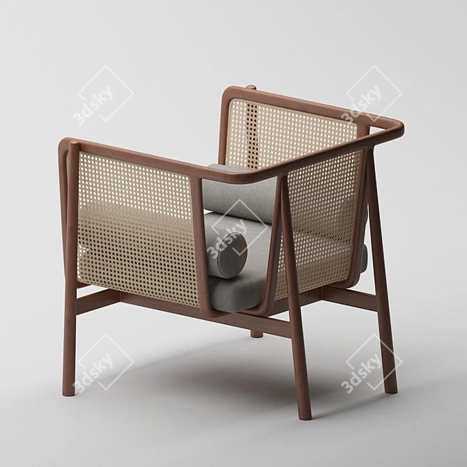 Vintage Cane Lounge Chair 3D model image 3