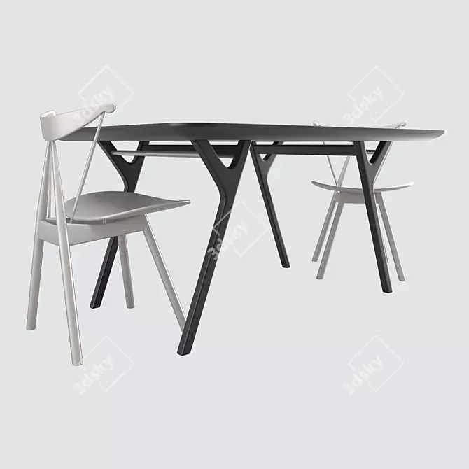 Modern Ren Dining Table & Piano Chair 3D model image 3