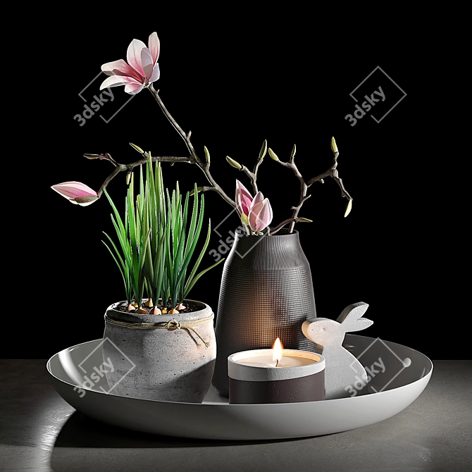 Delicate Magnolia Decor Set 3D model image 1