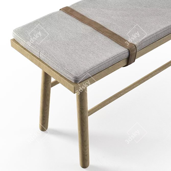 Modern Oak and Light Grey Bench with Upholstered Seat 3D model image 1