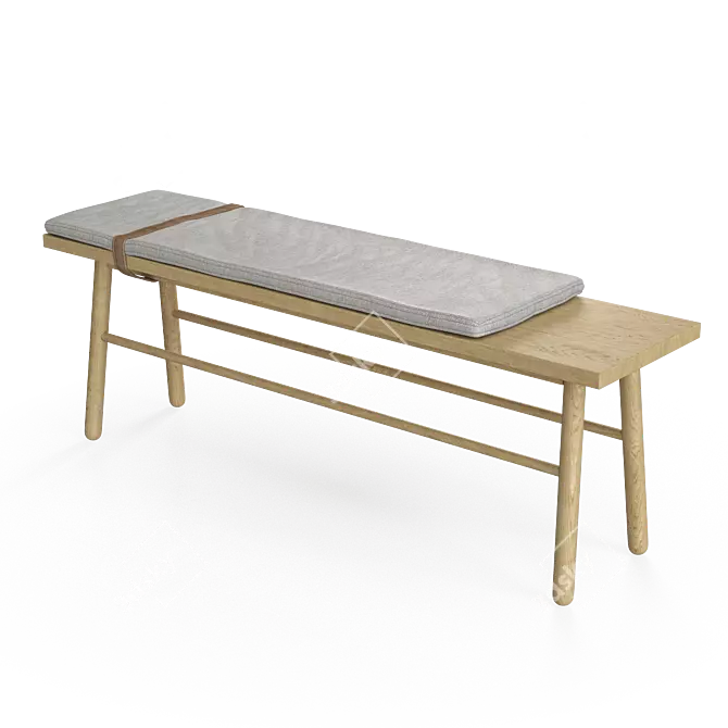 Modern Oak and Light Grey Bench with Upholstered Seat 3D model image 2
