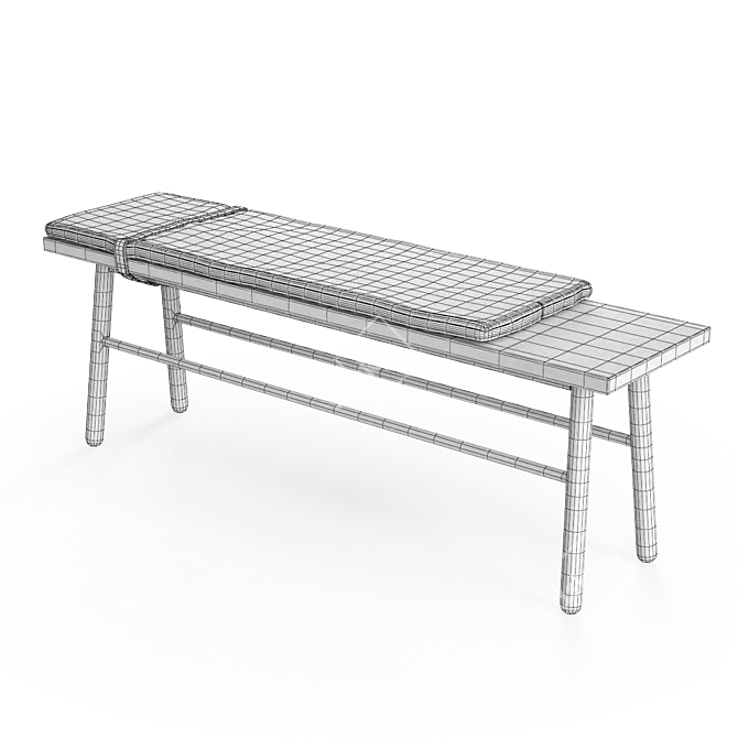 Modern Oak and Light Grey Bench with Upholstered Seat 3D model image 3