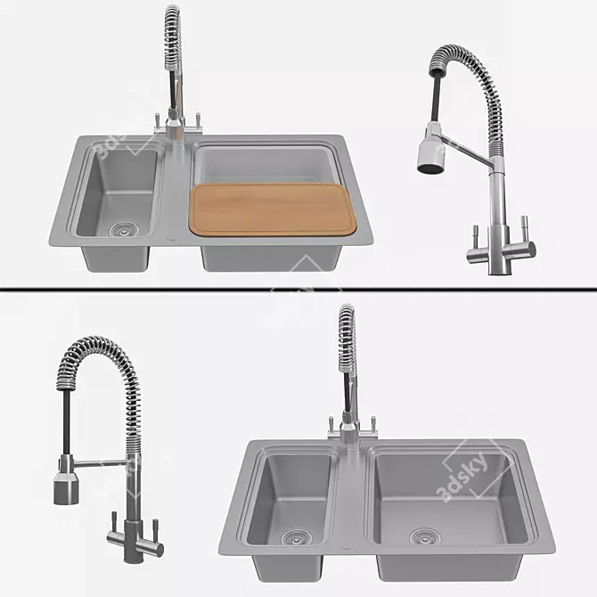 Stainless Steel Sink + Groove Mixer Tap 3D model image 1