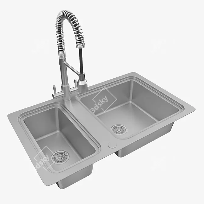 Stainless Steel Sink + Groove Mixer Tap 3D model image 2