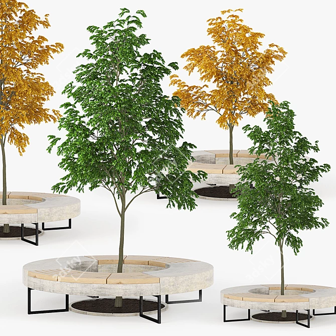 Tree Flowerbed: Green & Yellow Royalty 3D model image 1