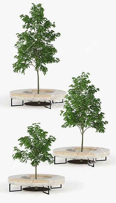 Tree Flowerbed: Green & Yellow Royalty 3D model image 2