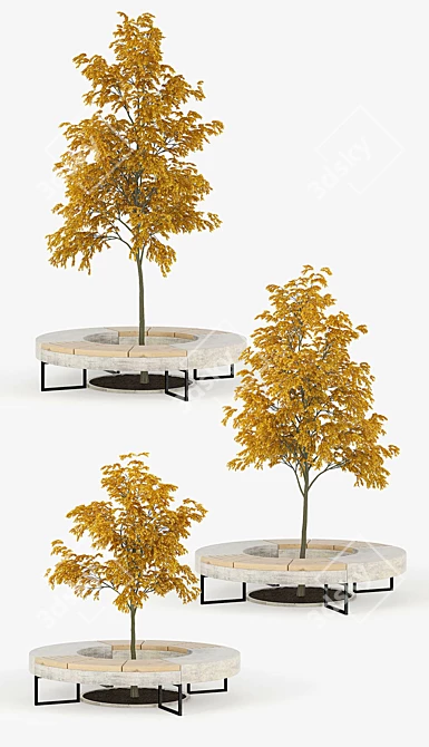 Tree Flowerbed: Green & Yellow Royalty 3D model image 3