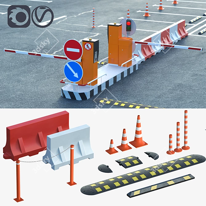 Parking Lot Builder Kit: Road Fences & Equipment 3D model image 1