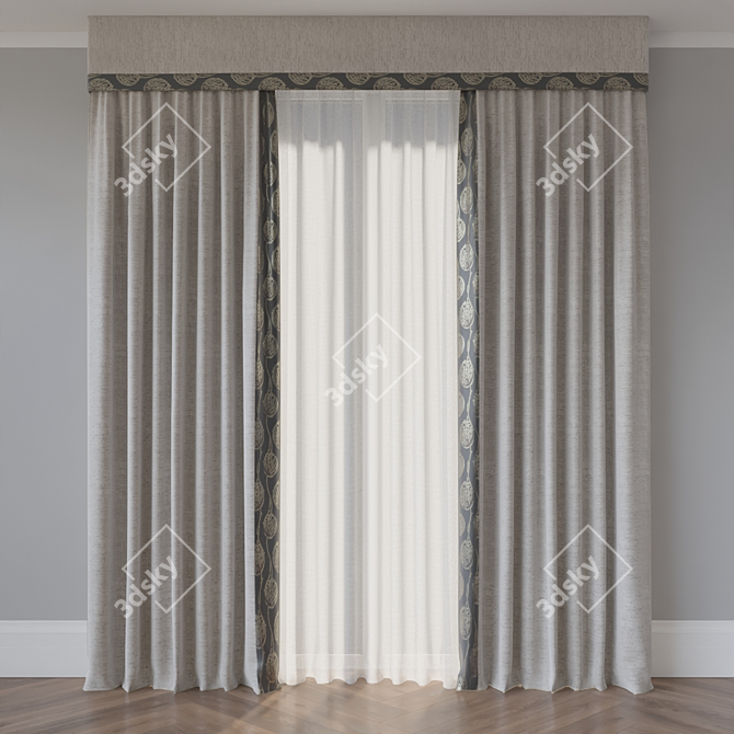 Elegant Trimmed Curtains: Luxurious and Stylish 3D model image 1