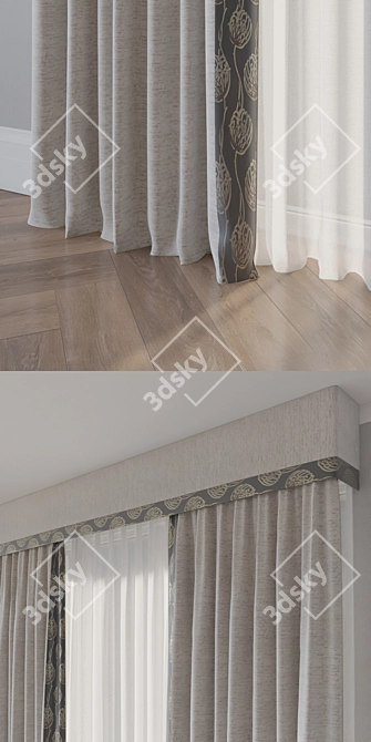 Elegant Trimmed Curtains: Luxurious and Stylish 3D model image 2