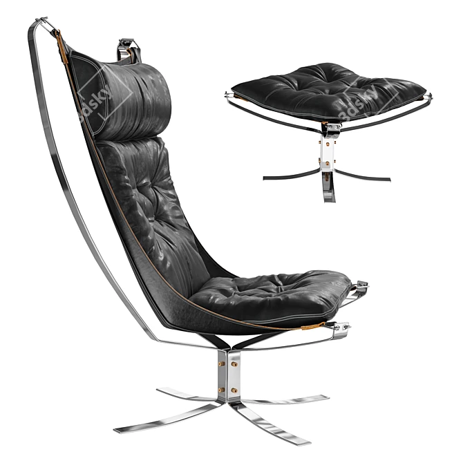 Sleek Falcon Chrome Chair 3D model image 2