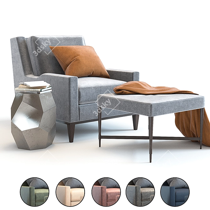  Baker Presido Lounge Set: 3D High-Detailed Chair, Stool & Accent Table 3D model image 1