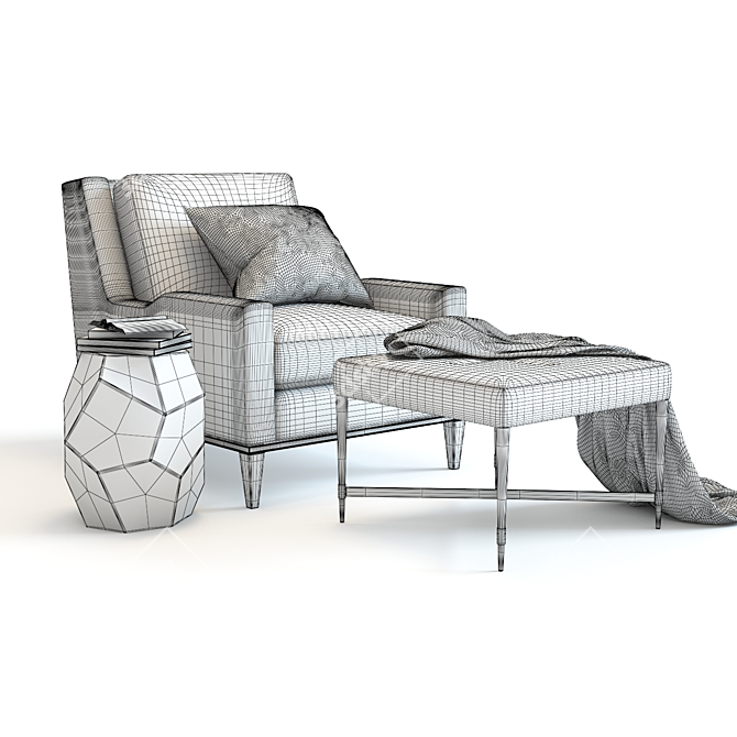 Baker Presido Lounge Set: 3D High-Detailed Chair, Stool & Accent Table 3D model image 2