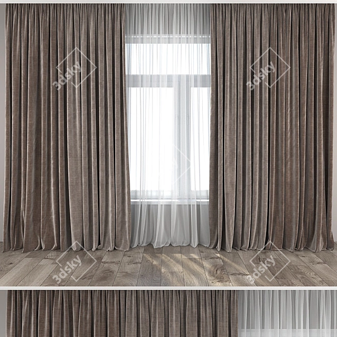 Elegant Curtains and Tulle Set 3D model image 1