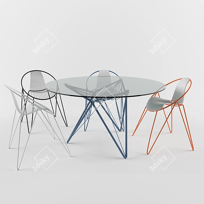 Elegant O Chair & Table Set 3D model image 1