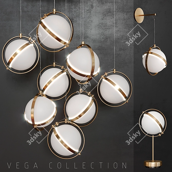 Satin Gold Vega Pendant Set - Elegant Lighting Collection 3D model image 1