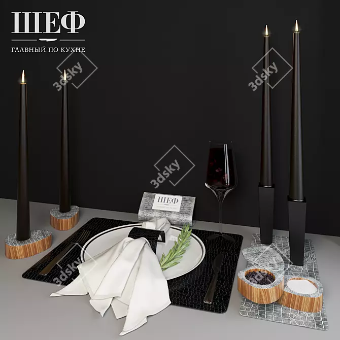 LINDDNA Leather Table Setting: Napkin, Candle Holders, Salt Shaker 3D model image 2