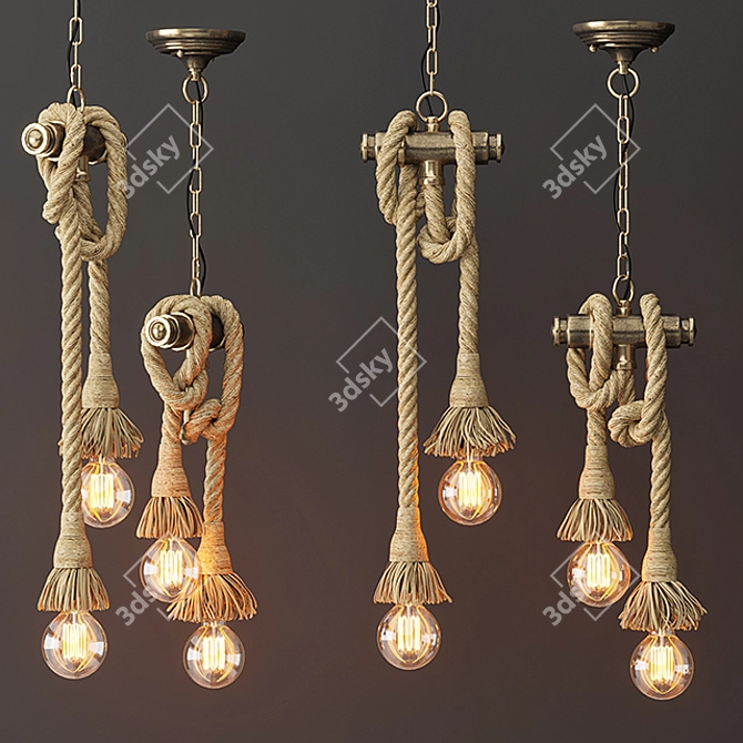 Industrial Loft Pendant Lamp with Edison Bulbs 3D model image 1