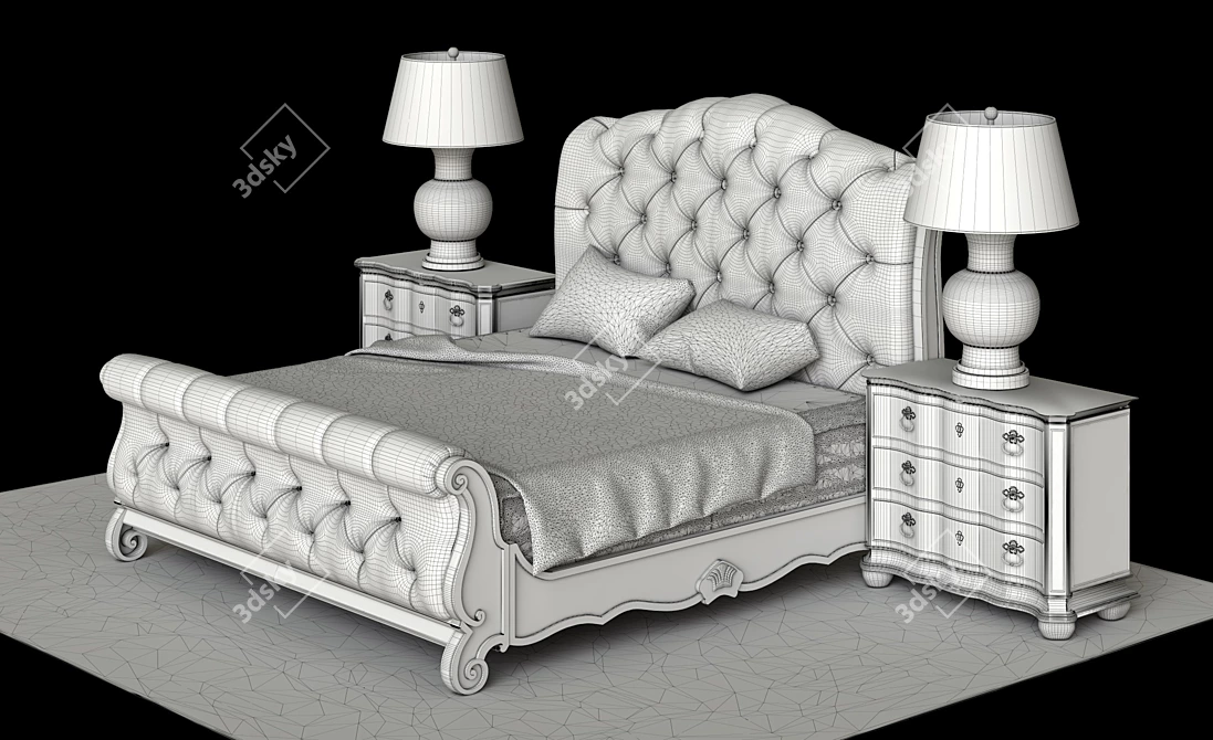 Elegant Thomasville Upholstered Sleigh Bed & Lucca Night Stand 3D model image 2