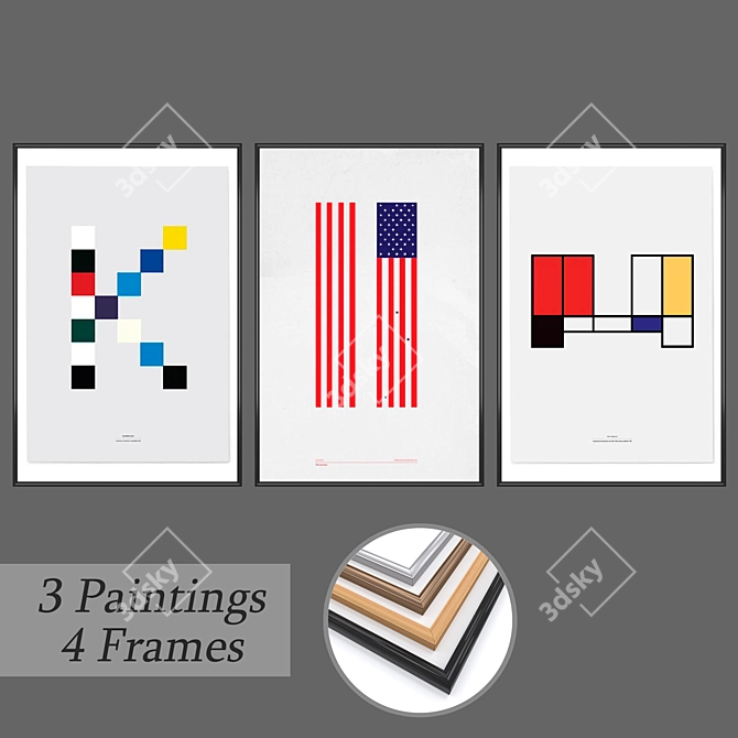 Title: Versatile 3-Piece Wall Painting Set 3D model image 1