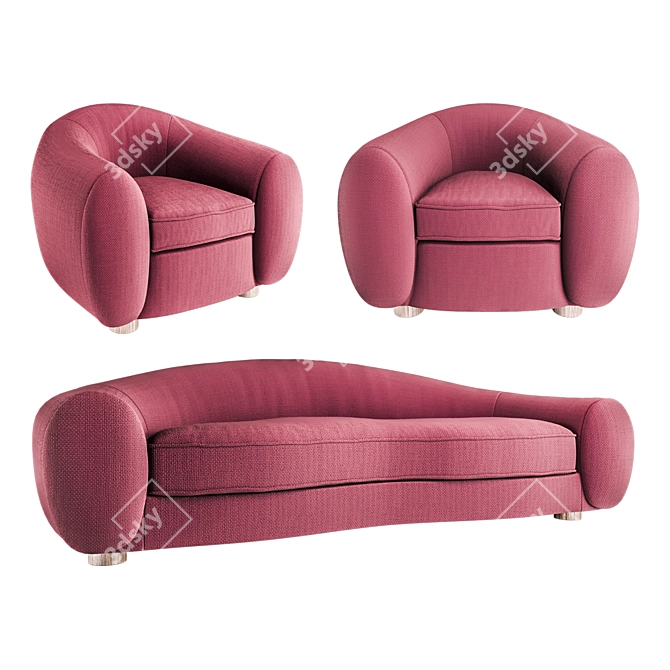 Designer Jean Royere Sofa & Armchair 3D model image 1