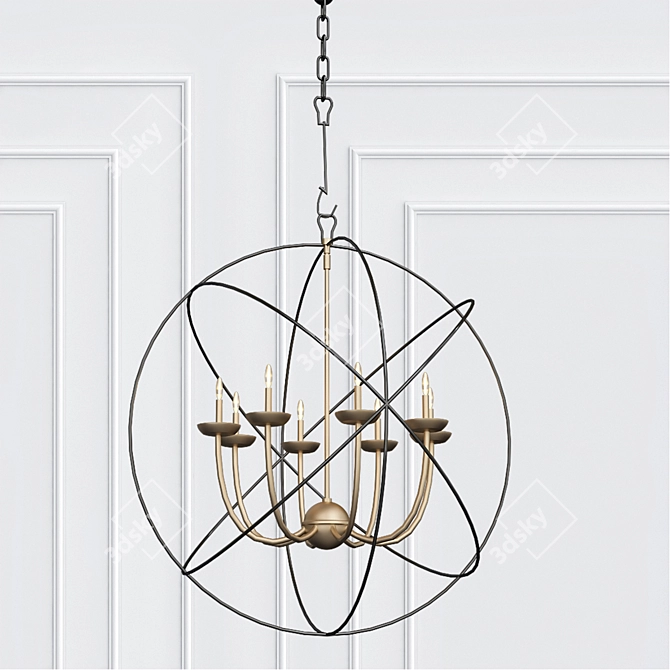 Elegant Gold Orbit Chandelier 3D model image 1