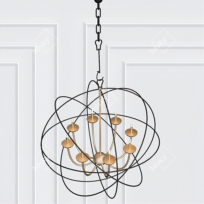 Elegant Gold Orbit Chandelier 3D model image 2