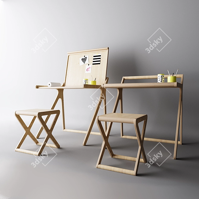 Foldable Kids' Table: Space-Saving Fun 3D model image 1