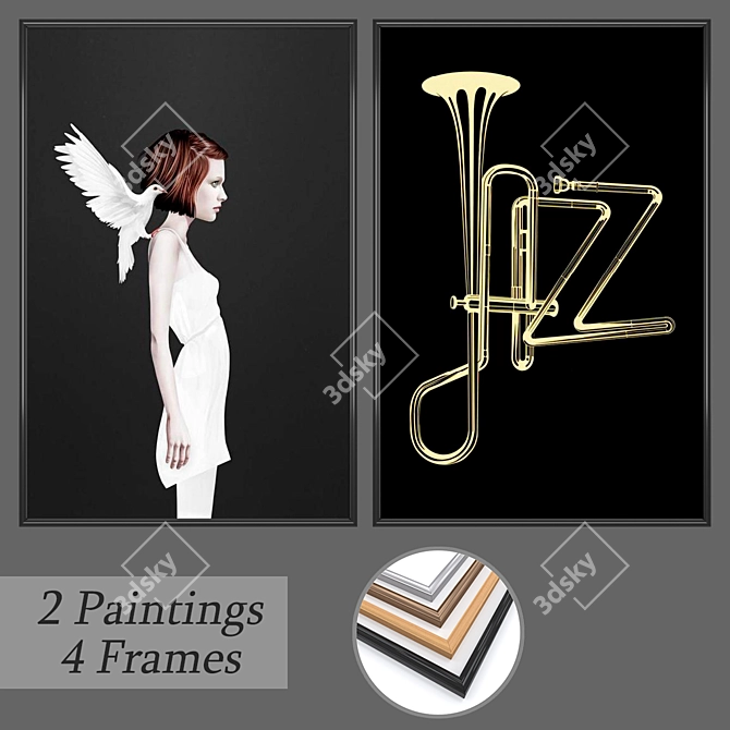 Versatile Set of Wall Paintings with Frame Options 3D model image 1