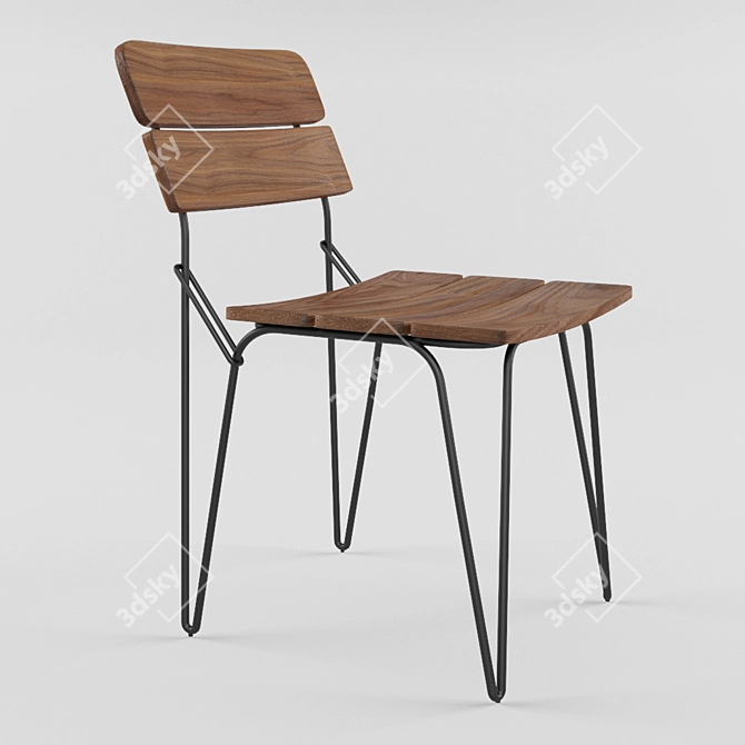 Elegant Chain Chair: Walnut and Black Frame 3D model image 2